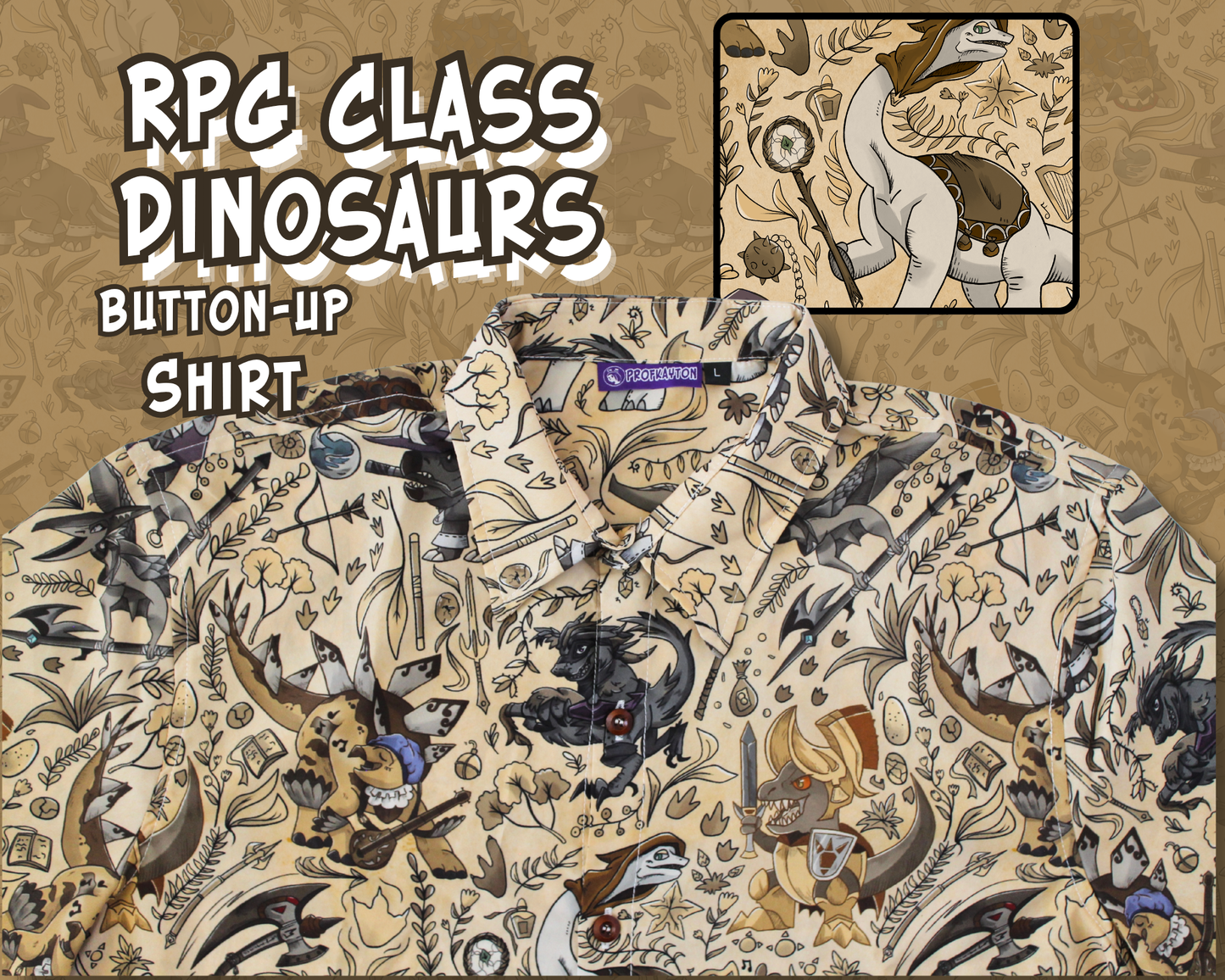 Dinosaur RPG Classes Button-Up Shirt