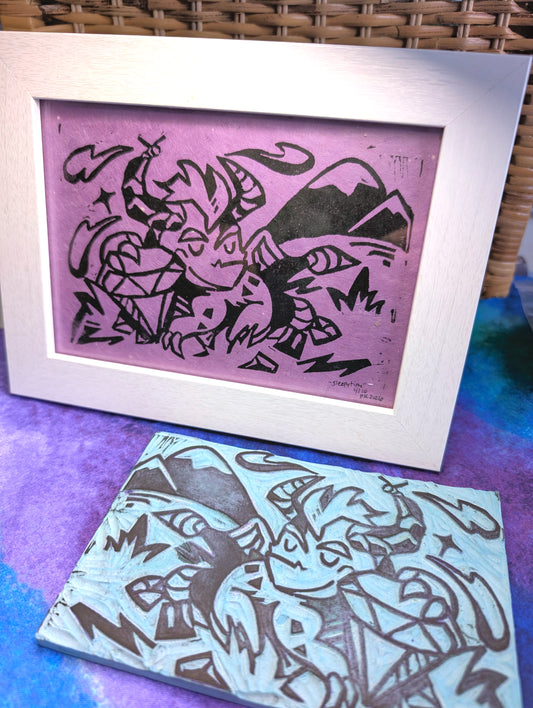Spyro & Crash Linocut Block Prints