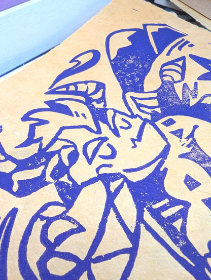 Spyro & Crash Linocut Block Prints