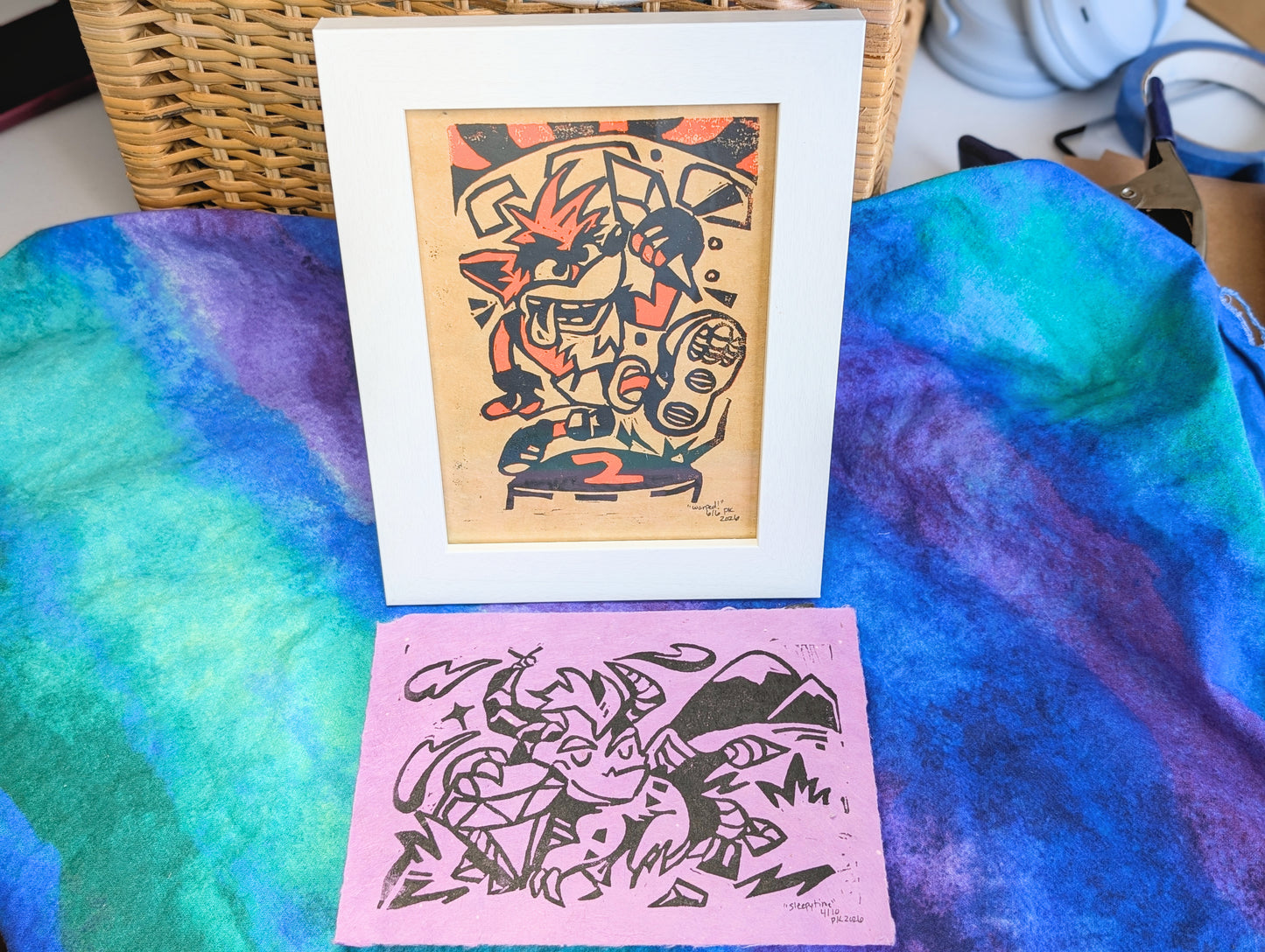 Spyro & Crash Linocut Block Prints
