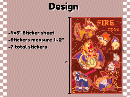 Fire Pokemon Sticker Sheet