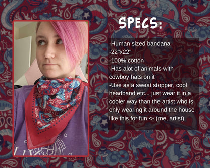 Texas Animal Bandana | Cowboy | Handkerchief/Mask - Cute Paisley Cotton